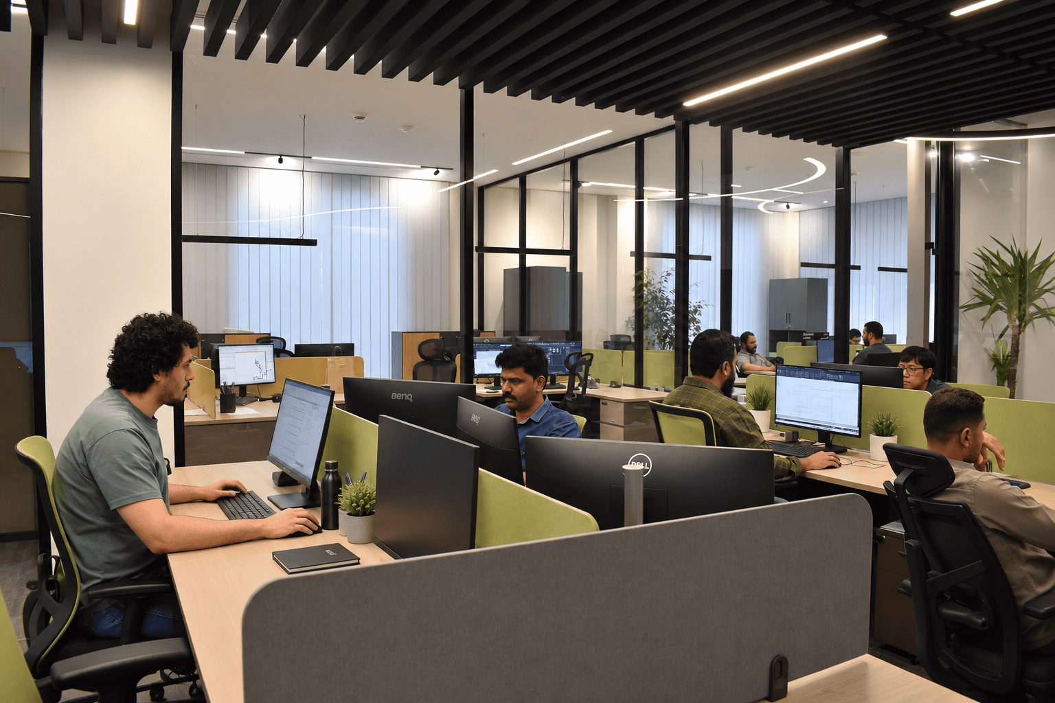 Modern Glass-Walled Office Workspace