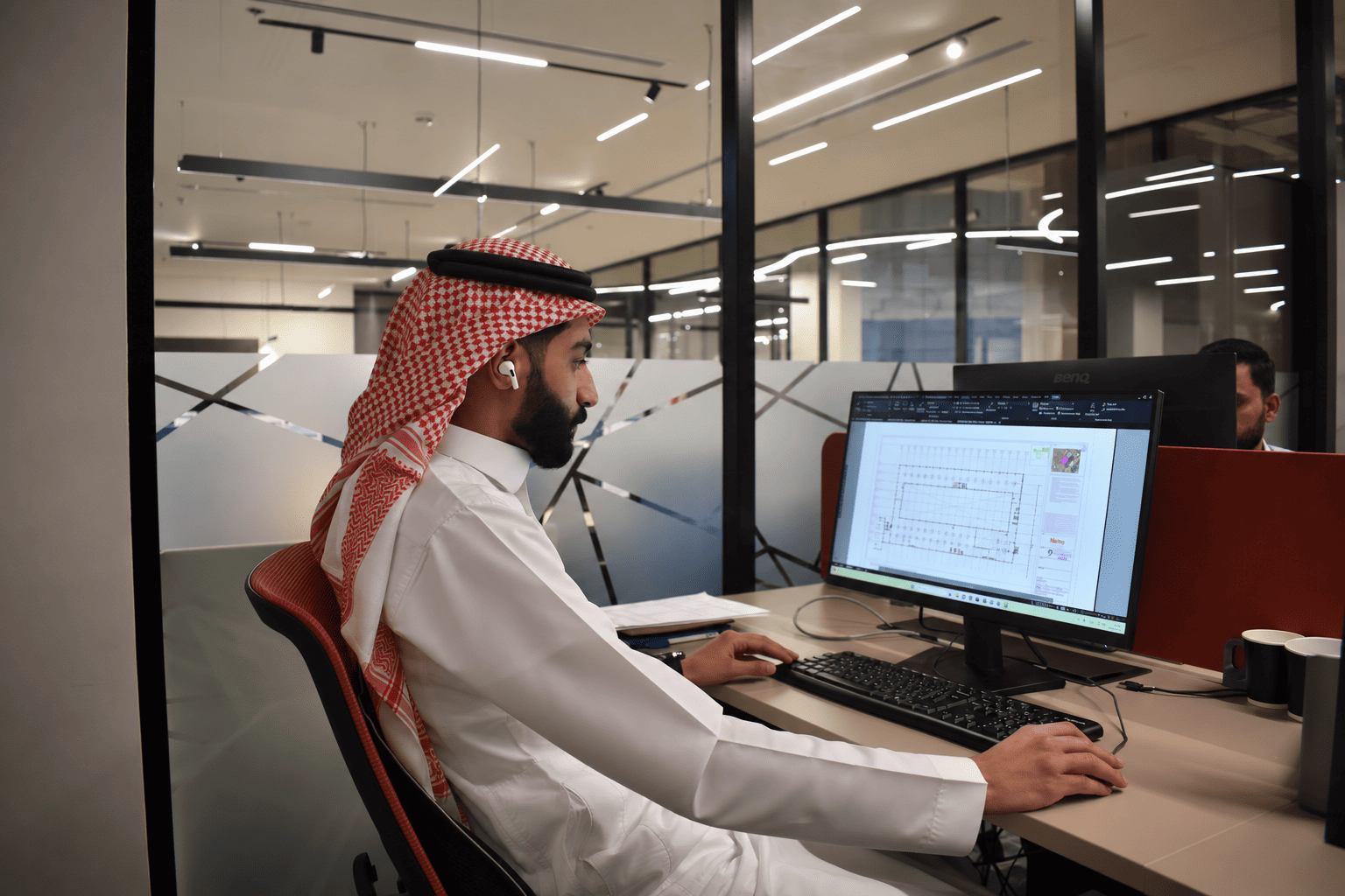 Modern Office Workspace with Traditional Attire